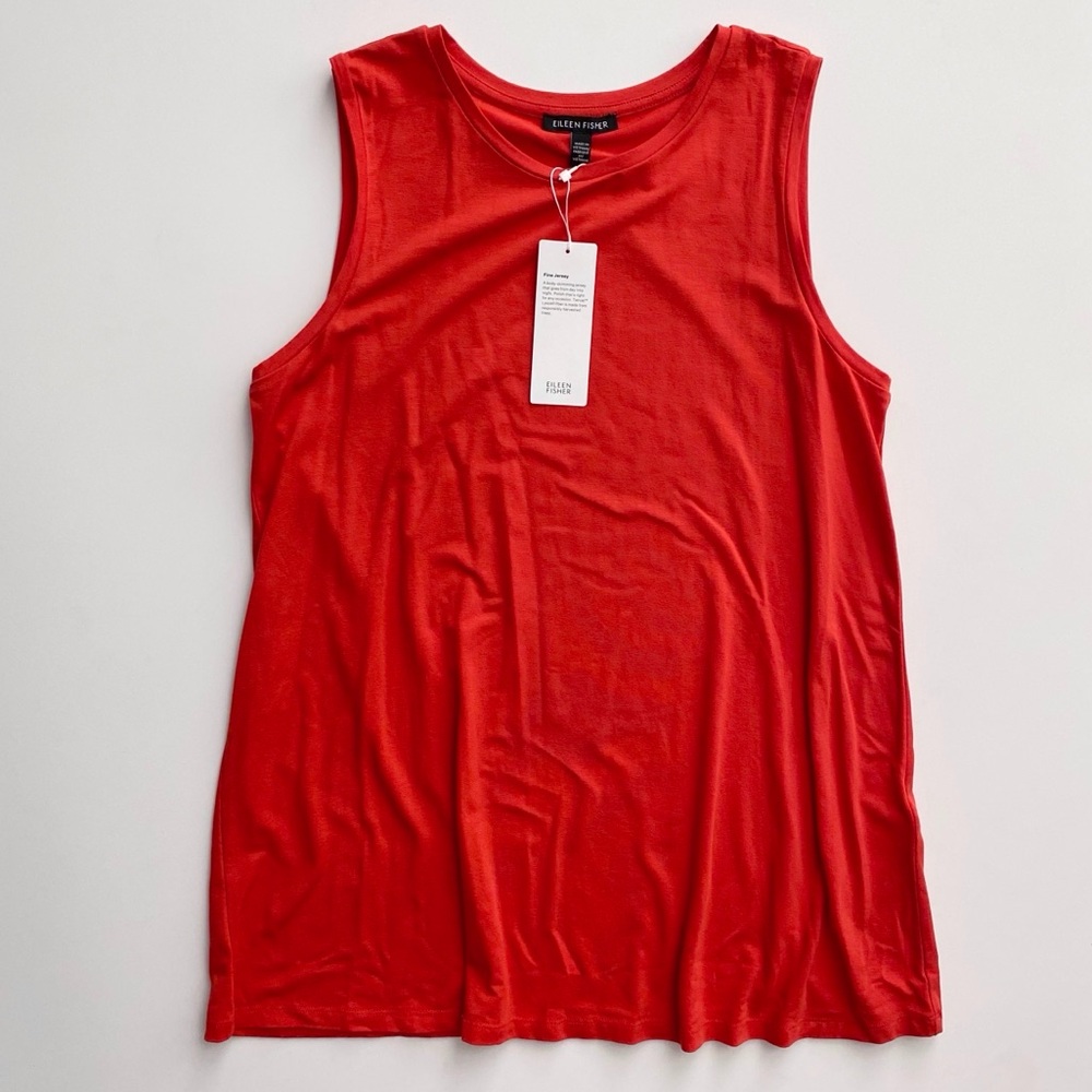 Eileen Fisher Nwt Fine Jersey Crew Neck Sleeveless Long Shell Flame Top
